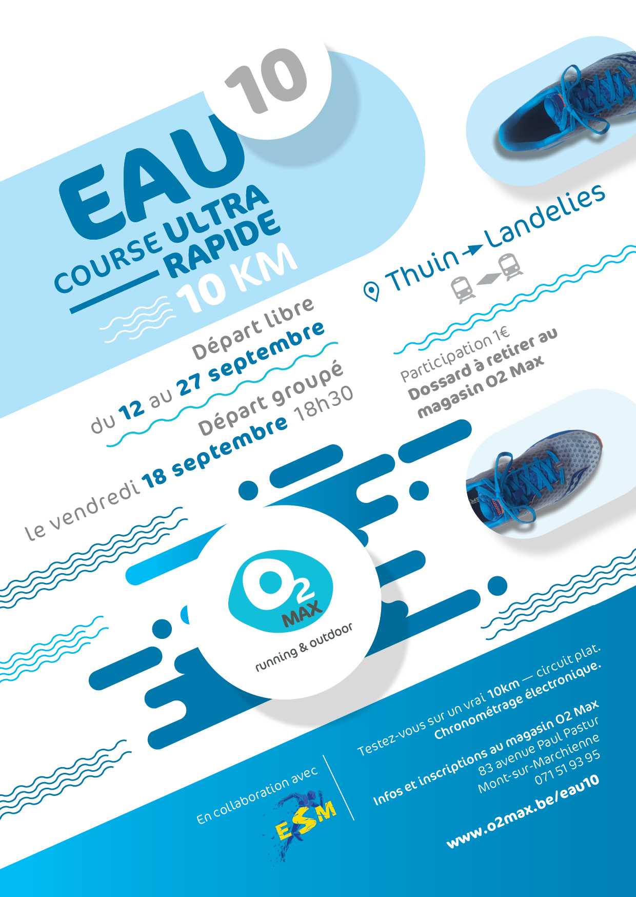 Affiche EAU10 - course ultra rapide 10km, Thuin vers Landelies